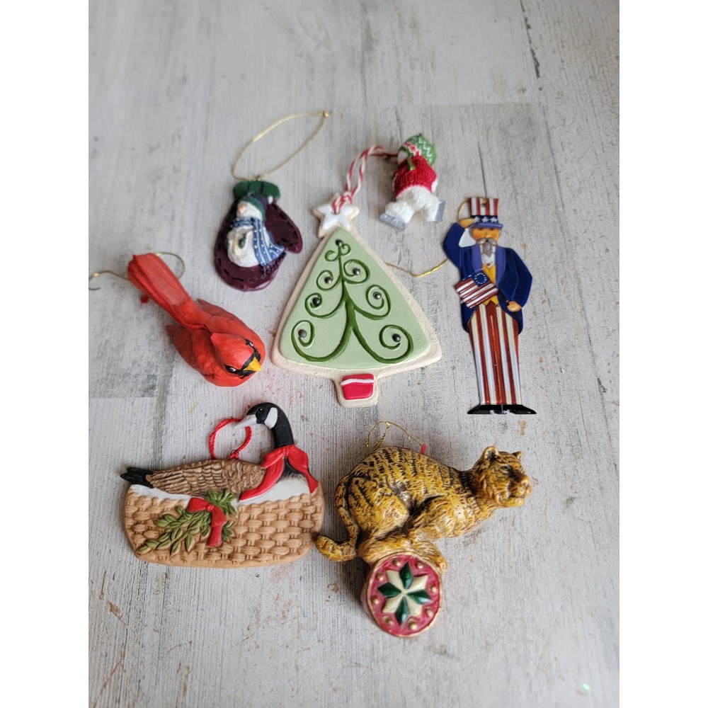 Winter‎ bird cardinal goose tiger tree uncle sam ornament set Xmas snowman